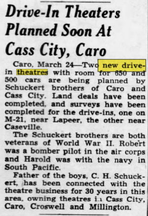 Caro Drive-In Theatre - Mar 24 1950 Article (newer photo)